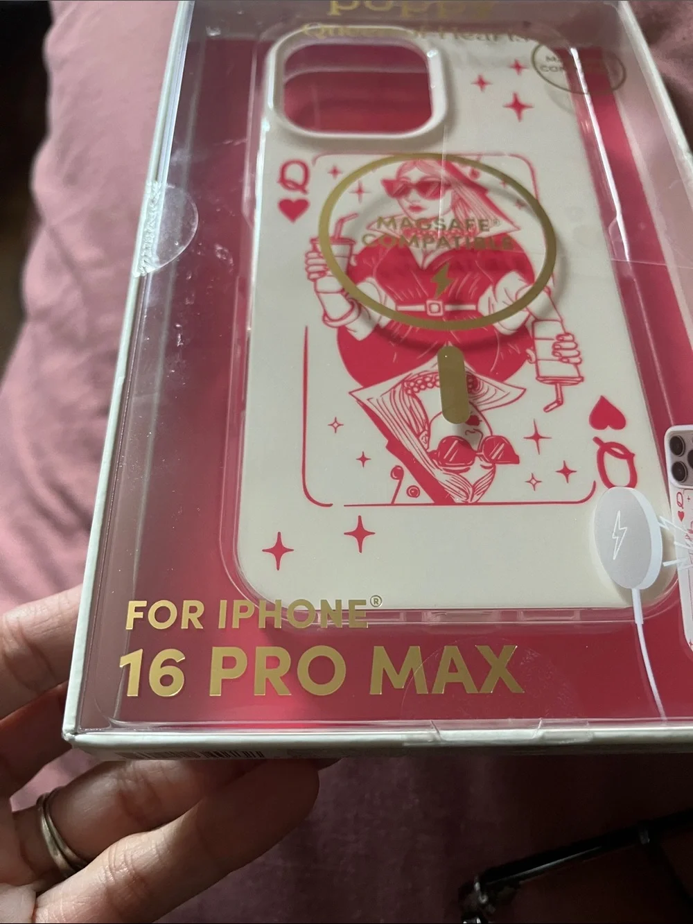 Poppy Queen of Hearts MagSafe iPhone 16 Pro Max Case - White & Pink